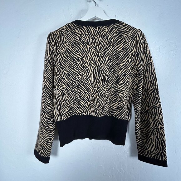 St. John Collection Marie Gray Zebra Print Cardigan Sweater Size 4 Black/Beige - Picture 2 of 8